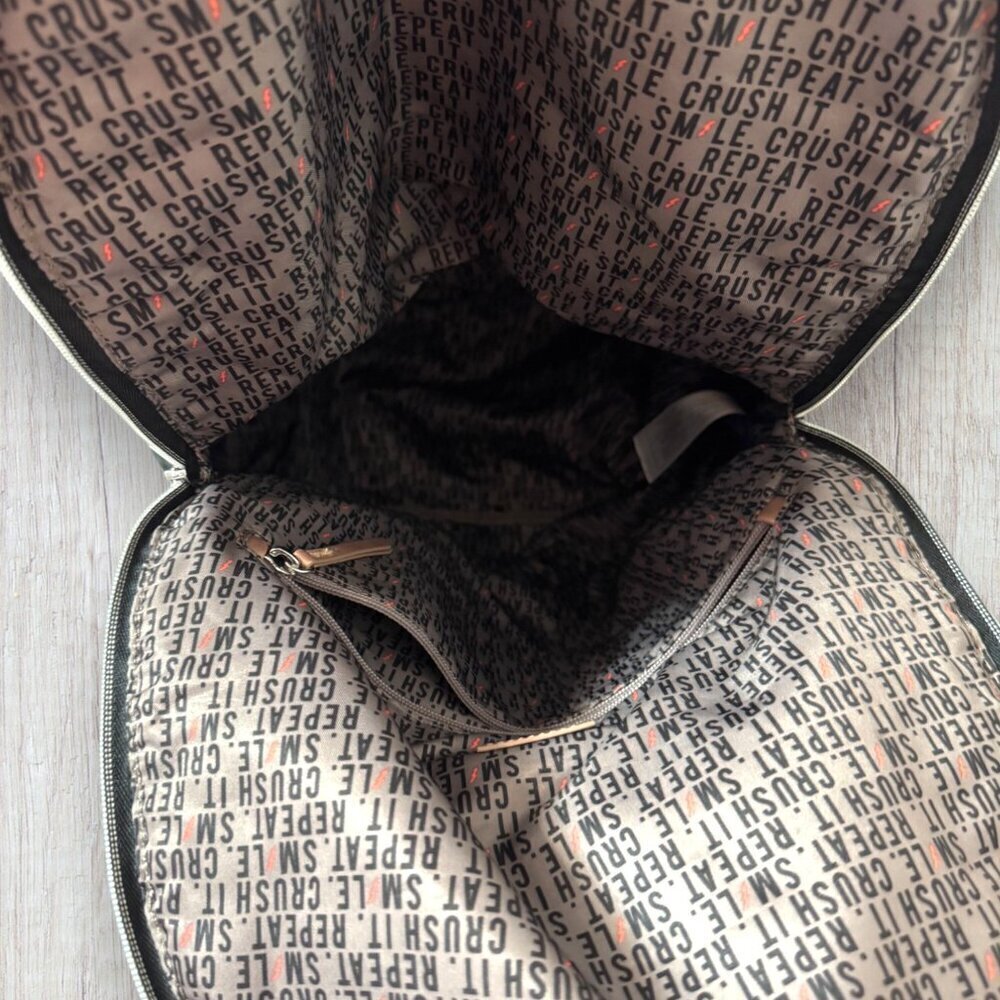 Stella & Dot Black Quilted Backpack Zip Tote Travel Bag Crush It Repeat Lining - Picture 6 of 9